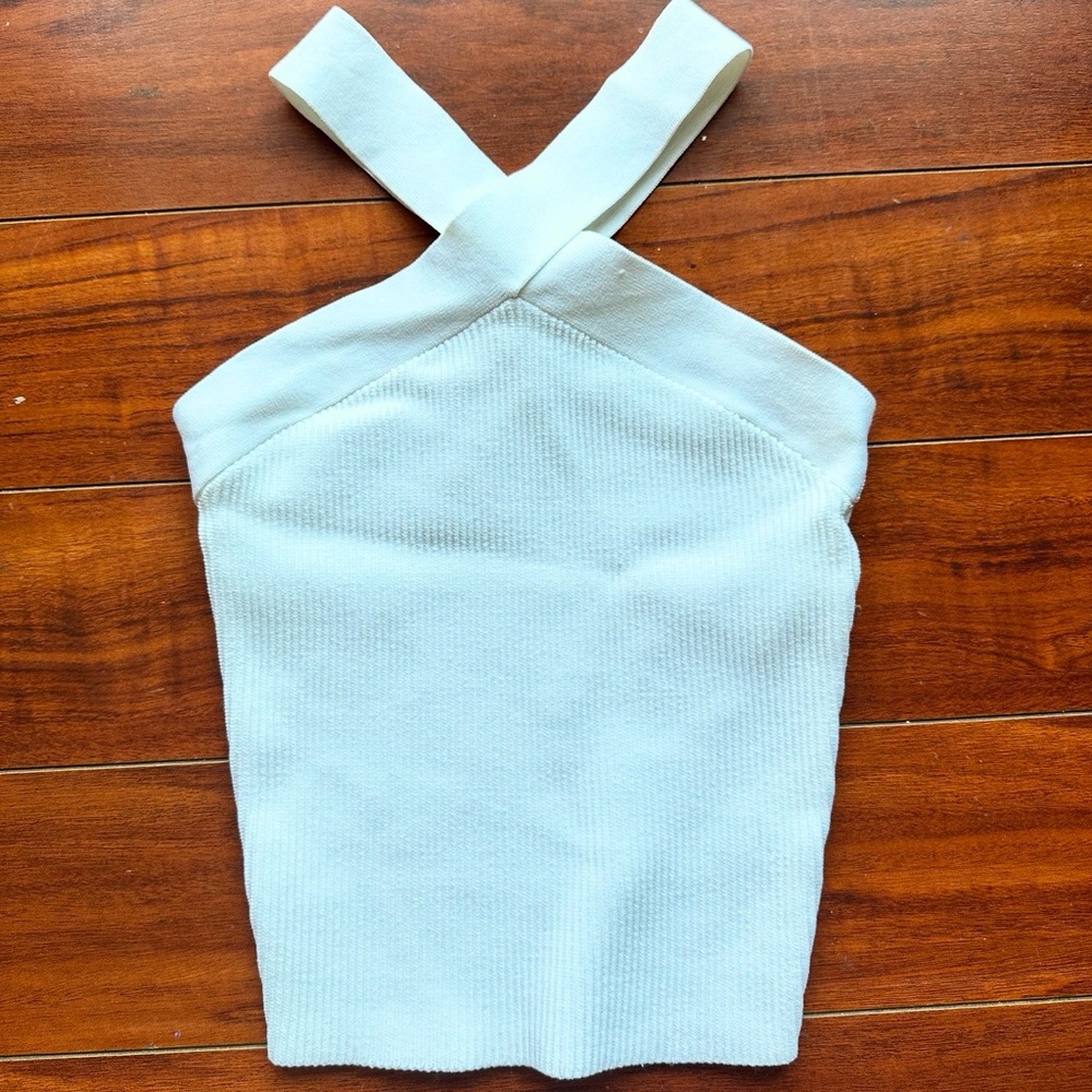 Aritzia Babaton White Halter Neck Ribbed Top - Picture 2 of 2